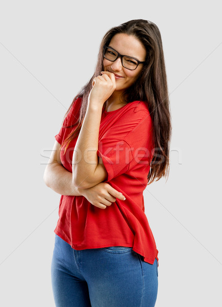 Boldog félénk nő mosoly diák női Stock fotó © iko