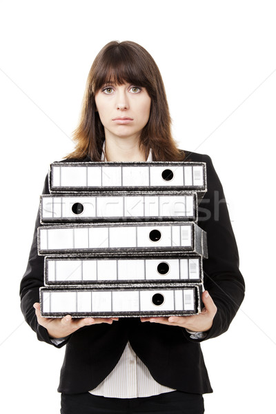 Tired business woman holding folders Stock photo © iko