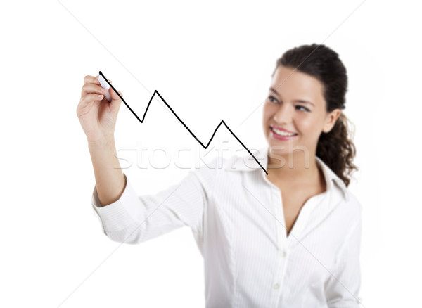 Stockfoto: Tekening · grafiek · jonge · zakenvrouw · geïsoleerd · witte
