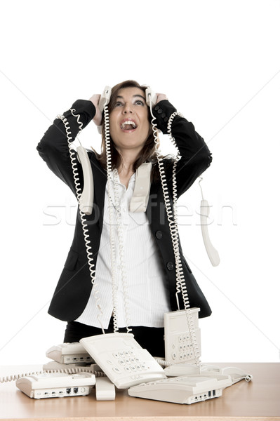 Stressvolle werk drukke vrouw werken business Stockfoto © iko