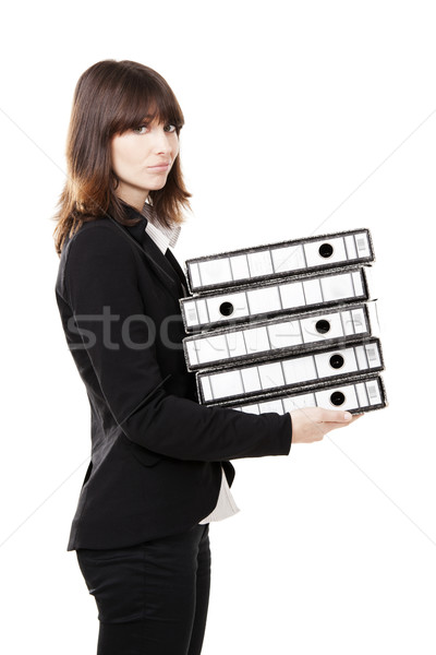 Tired business woman holding folders Stock photo © iko