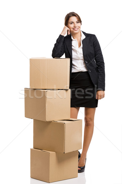 Business woman karty pola stwarzające odizolowany biały Zdjęcia stock © iko