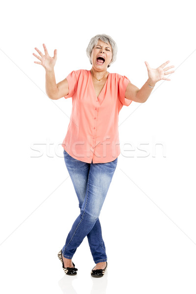 Hangsúlyos öregasszony portré idős nő kiabál aggódó Stock fotó © iko