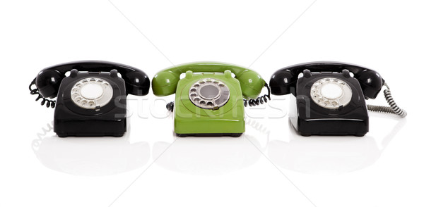 Stockfoto: Vintage · telefoons · groene · telefoon · twee · zwarte