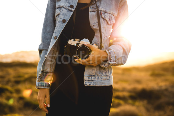 Foto stock: Mulher · quadro · ao · ar · livre · bela · mulher · análogo