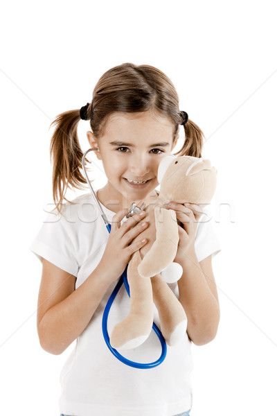 Wenig Krankenschwester schönen kleines Mädchen Mädchen Lächeln Stock foto © iko