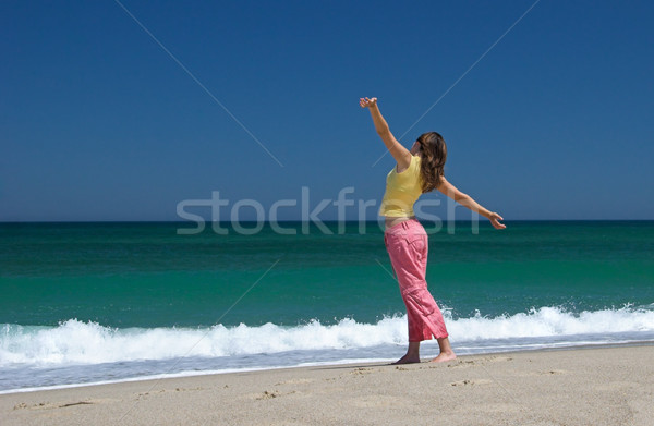 Mooie vrouw strand hemel meisje vrouwen Stockfoto © iko