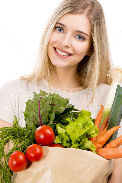 Piękna kobieta warzyw piękna worek Zdjęcia stock © iko