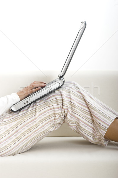 Huiswerk laptop mooie vrouw werken home huis Stockfoto © iko