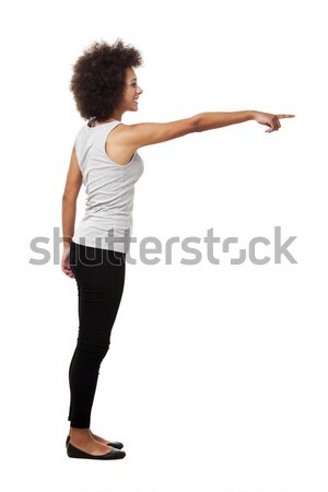 Vrouw wijzend mooie afro-amerikaanse iets geïsoleerd Stockfoto © iko