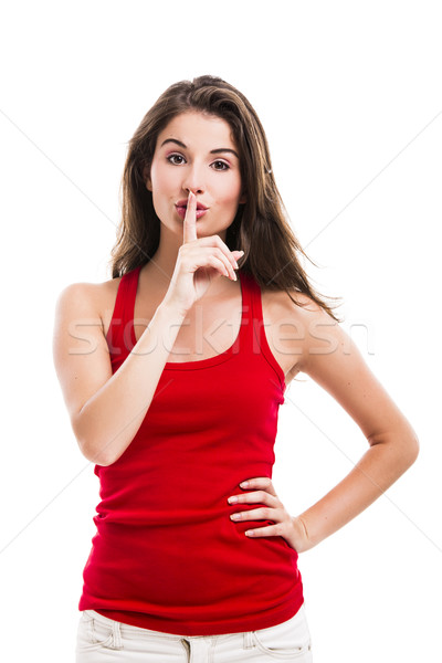 Calma belo mulher jovem dedo boca isolado Foto stock © iko