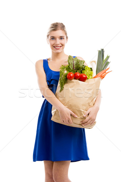 Schöne Frau tragen Gemüse schönen Tasche Stock foto © iko