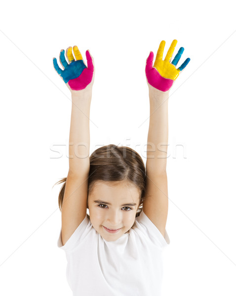 Stok fotoğraf: Eller · boyalı · küçük · kız · hazır · el · yalıtılmış