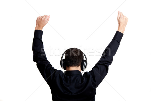 слушать музыку вид сзади молодым человеком прослушивании наушники Сток-фото © iko