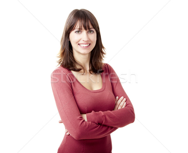 Feliz mulher sorrindo retrato belo mulher jovem olhando Foto stock © iko
