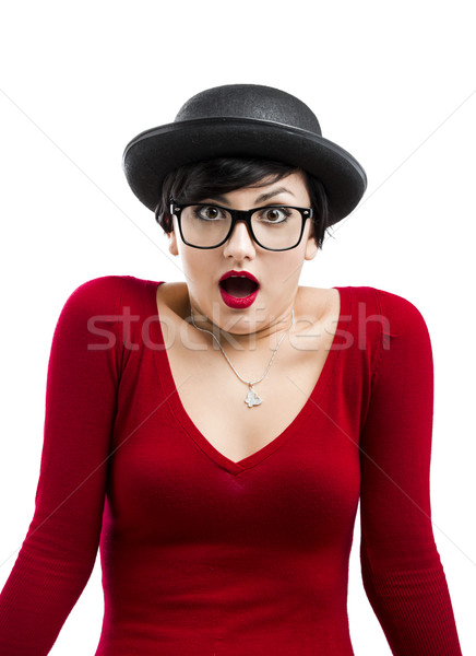 Tocilar fată fata frumoasa pălărie ochelari Imagine de stoc © iko