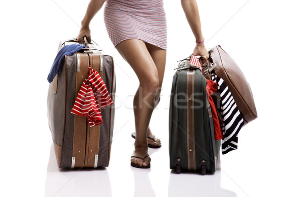 Utazó nő gyönyörű boldog fiatal nő poggyász Stock fotó © iko