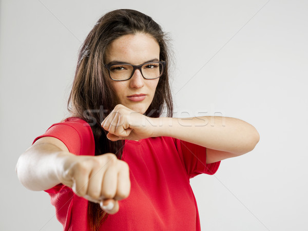 Kämpfen Zeit Frau Lächeln glücklich jungen Stock foto © iko