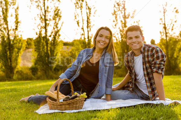 Foto stock: Día · picnic · tiro · hermosa · Pareja