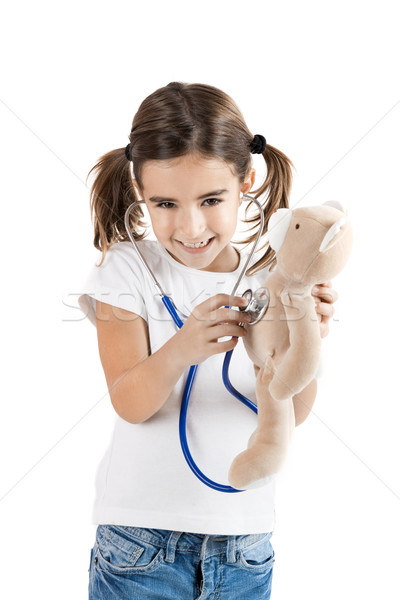 Foto stock: Pequeño · enfermera · hermosa · nina · nina · sonrisa