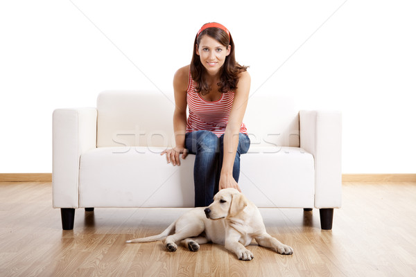 Stockfoto: Meisje · beste · vriend · jonge · mooie · vrouw · home · cute