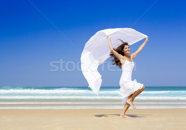 Jumping with a white scarf Stock photo © iko