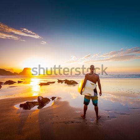 Człowiek surfing sylwetka surfer plaży deska surfingowa Zdjęcia stock © iko