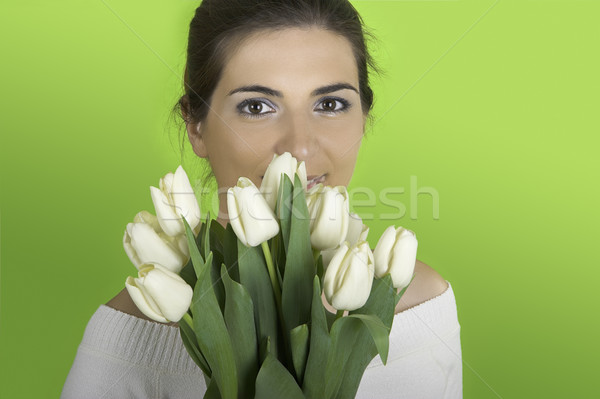 Woman with Tulips Stock photo © iko