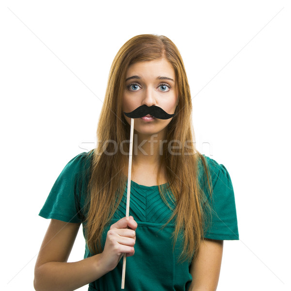 Mädchen Schnurrbart Porträt schöne Mädchen isoliert weiß Stock foto © iko