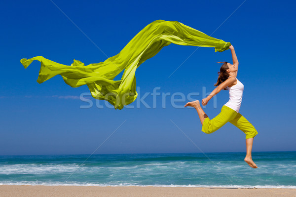 Imagine de stoc: Jumping · frumos · plajă · colorat