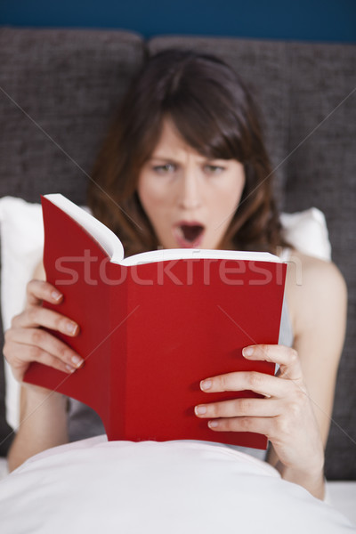 Leitura livro belo mulher jovem casa quarto Foto stock © iko