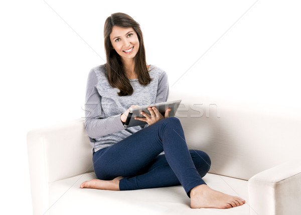 Woman working with a tablet Stock photo © iko