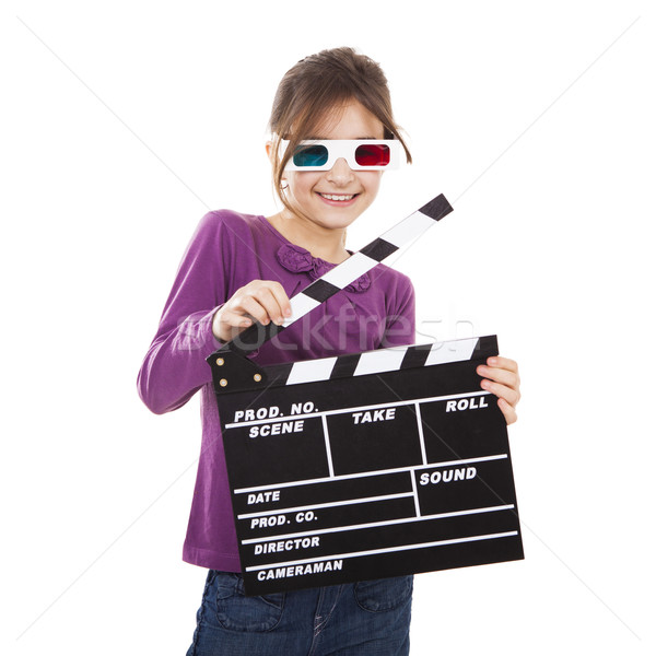 Girl with 3D glasses and a clapboard Stock photo © iko