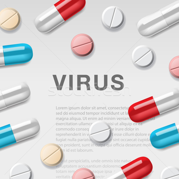 Virus concept with syringes and medication, information background, mockup, vector illustration. Stock photo © ikopylov