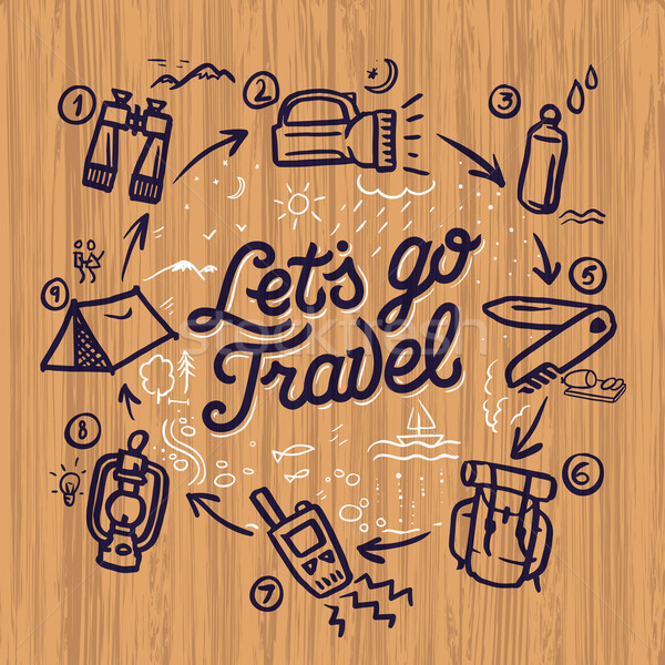 Travel and adventure theme doodle elements Stock photo © ikopylov