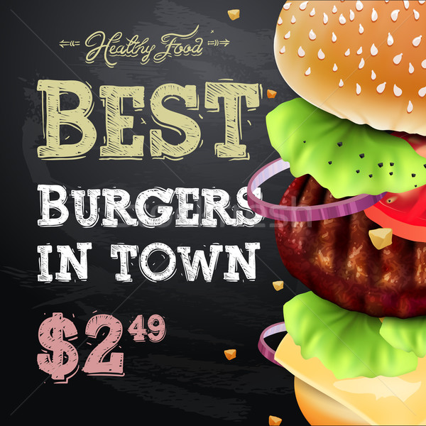 Burger house poster on chalkboard, fastfood, vector illustration. Stock photo © ikopylov