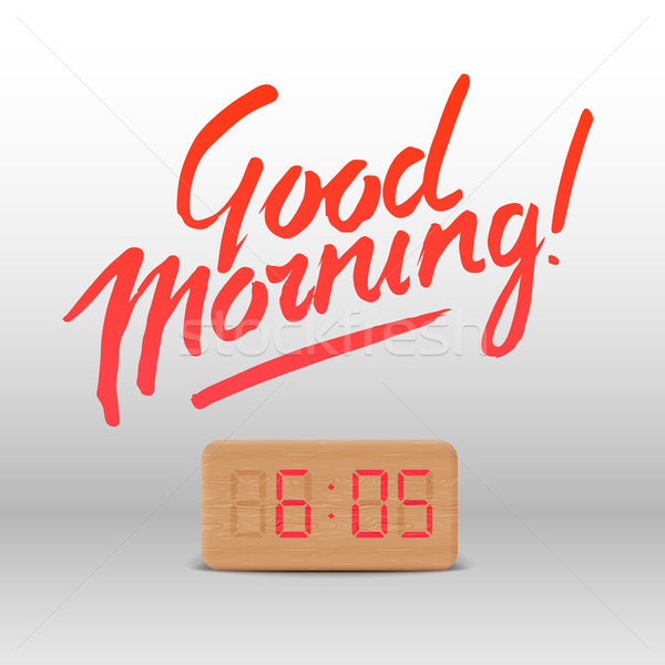 Buna dimineata spatiu de lucru in sus digital ceas desteptator Imagine de stoc © ikopylov