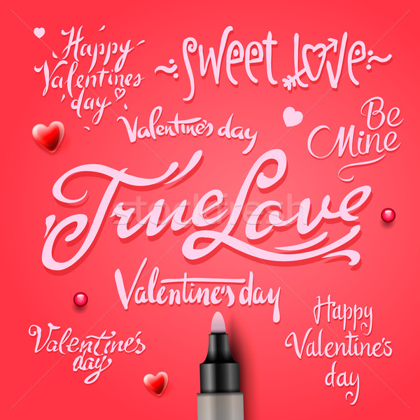 Set Of Happy Valentine's Day Hand Lettering Stock photo © ikopylov