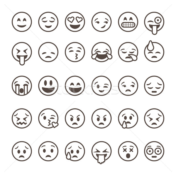 Set schita emoticoane izolat alb faţă Imagine de stoc © ikopylov
