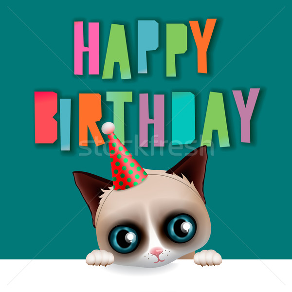 Cute Joyeux Anniversaire Carte Amusement Chat Grincheux Illustration Vectorielle C Ikopylov Stockfresh