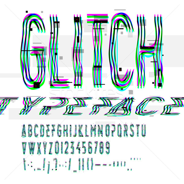 Typographic glitch font with digital image data distortion, digital decay, vector illustration. Stock photo © ikopylov