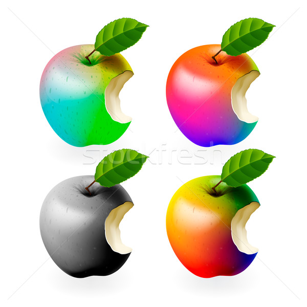 Stock photo: Set of colored bitten apples isolated