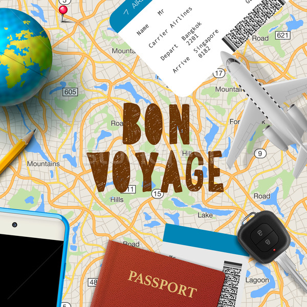 Bon voyage, planning vacation trip with map Stock photo © ikopylov