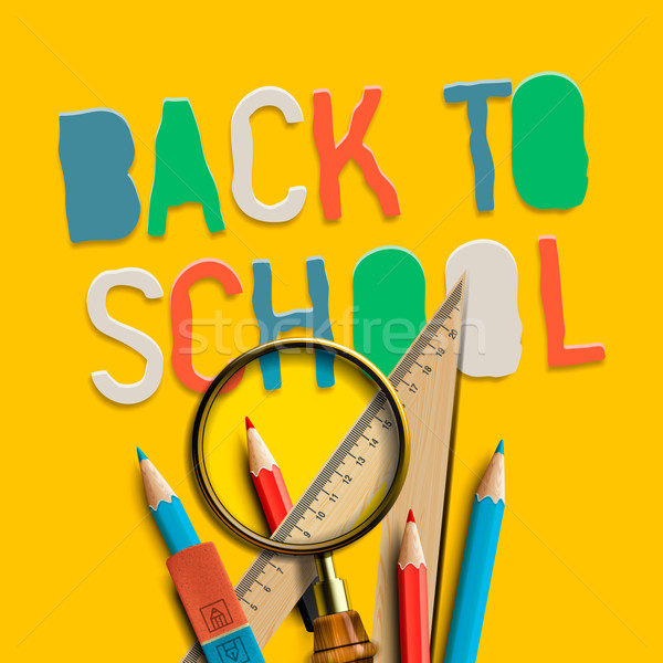 Stock photo: Welcome back to school on yellow background