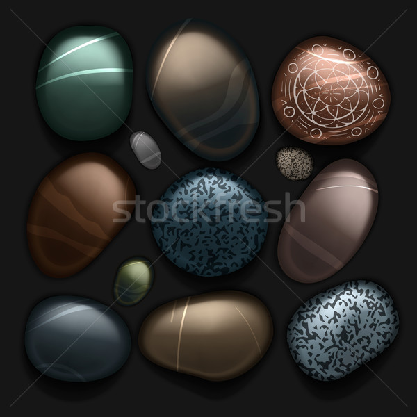 Stock photo: Stones pebble collection isolated on black