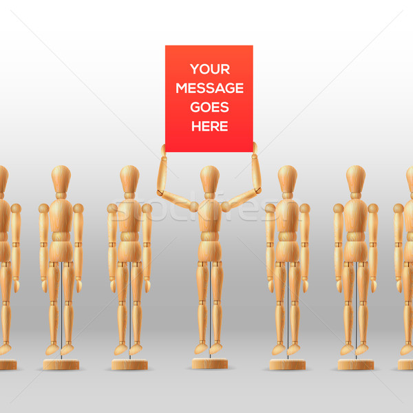 Wooden mannequins people at the meeting with posters for strike concept design Stock photo © ikopylov