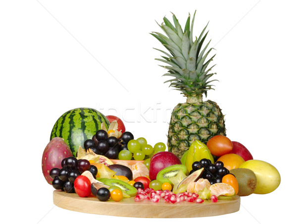 Egzotikus gyümölcsök fa deszka izolált nagy választék Stock fotó © ildi
