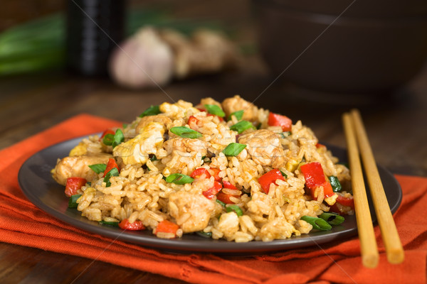 Fried Rice with Vegetables, Chicken and Eggs Stock photo © ildi