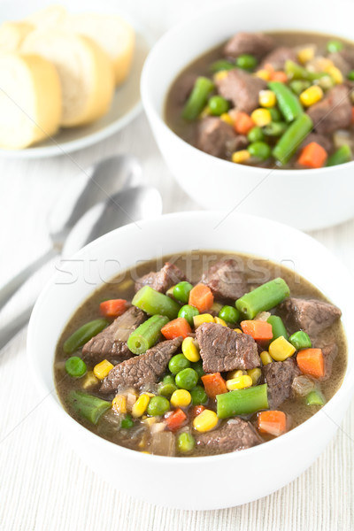 Foto stock: Carne · guisada · sopa · legumes · colorido · verão · cenoura