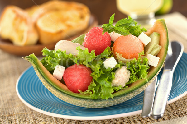 Pepene galben salata de pui proaspăt salată pepene verde pui Imagine de stoc © ildi